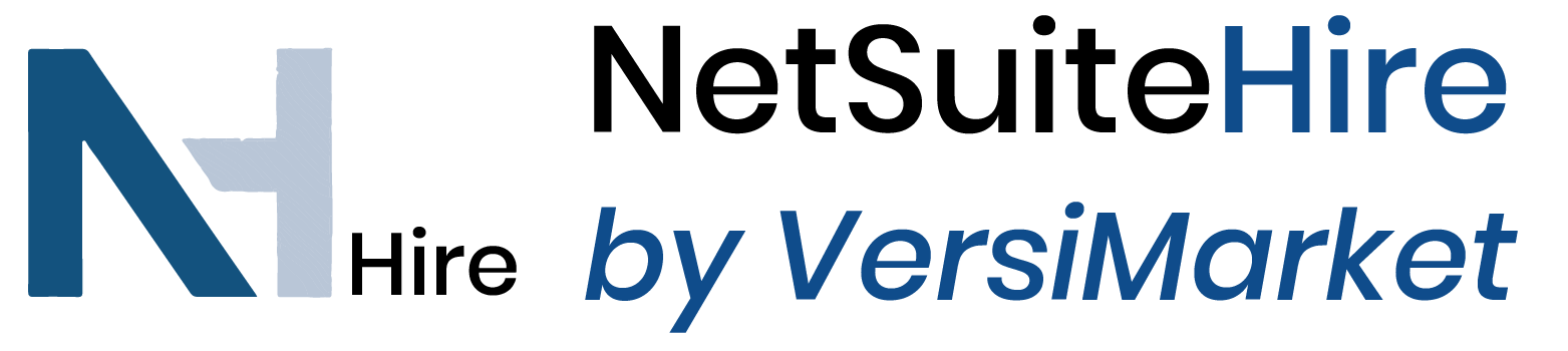 Logo featuring a stylized NH with the word Hire below it. To the right, the text reads hire NetSuite by VersiMarket in black and blue fonts, highlighting the focus on NetSuite expertise.